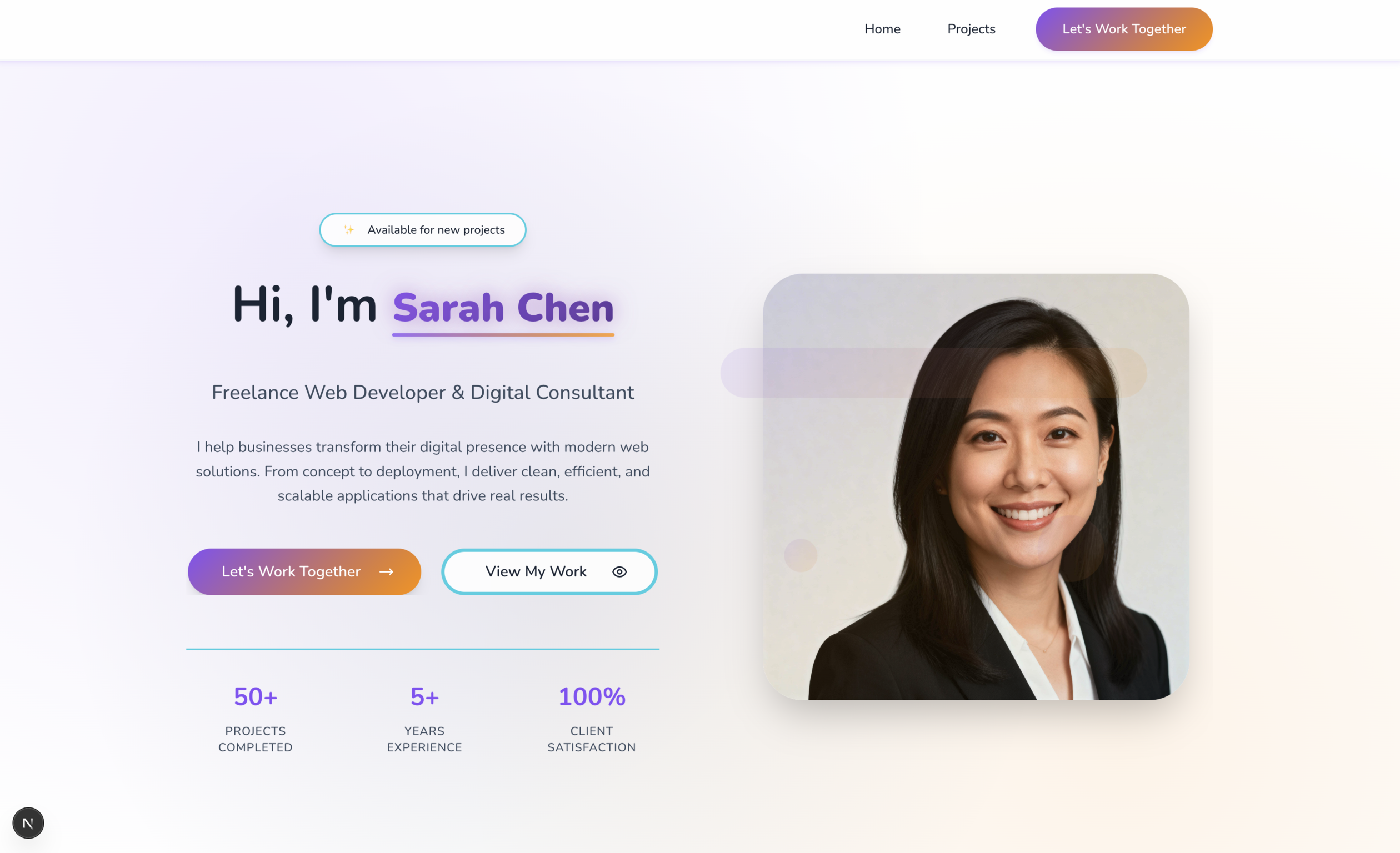 Sarah Chen - Freelancer template preview